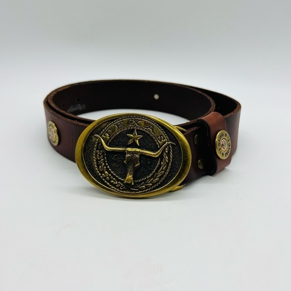 NACONA MENS BROWN LEATHER TEXAS BUCKLE AND BULLET CASE BELT SIZE 34 - Picture 1 of 10